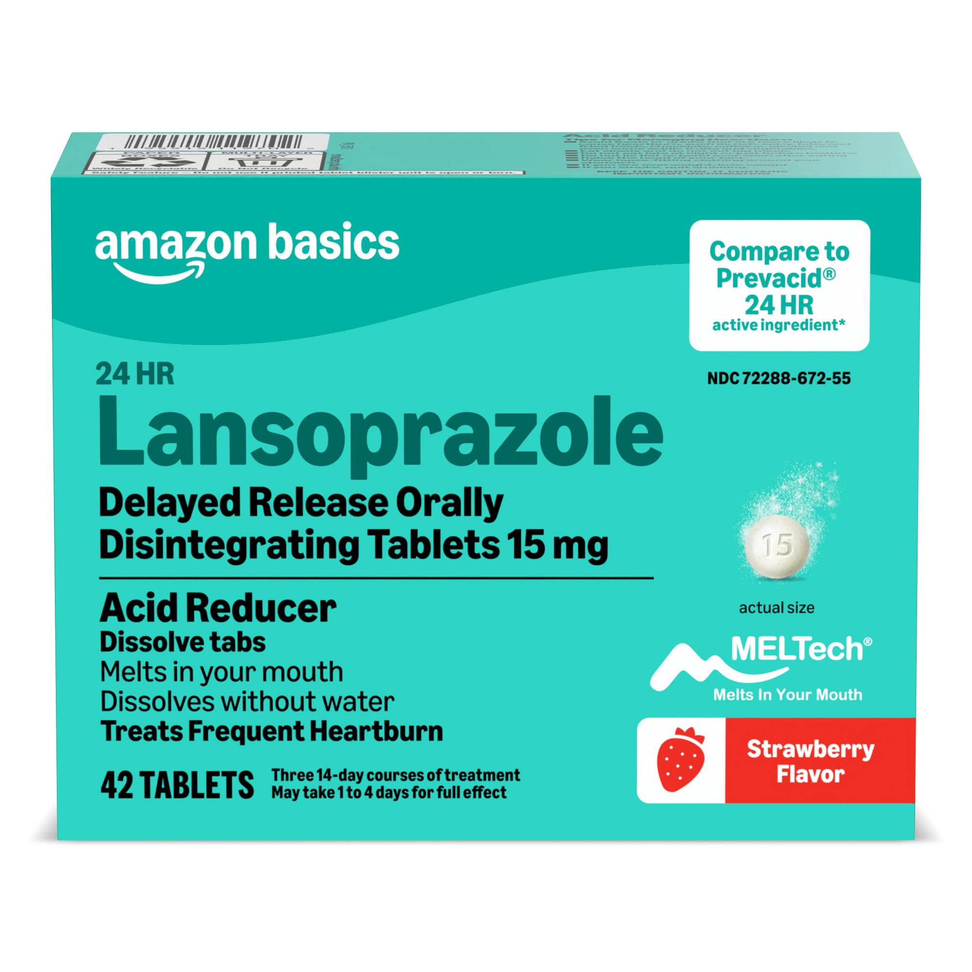 Amazon Basics Lansoprazole Delayed Release Orally Disintegrating Tablets 15 mg, Strawberry Flavor, 42 Count