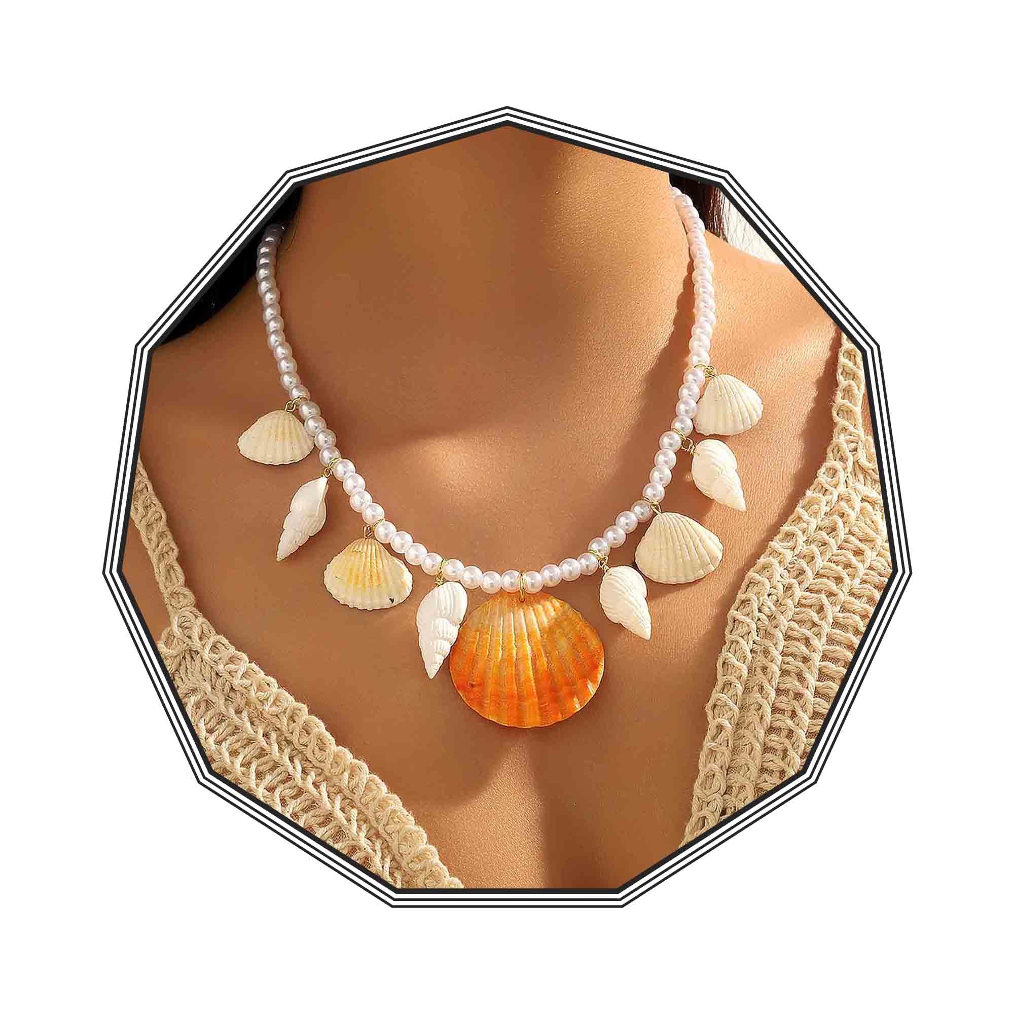Olbye Pearl Shell Necklace Beach Conch Shell Pendent Necklaces Handmade Surfer Ocean Choker Necklace Gold Seashell Charm Necklaces Boho Summer Beachy
