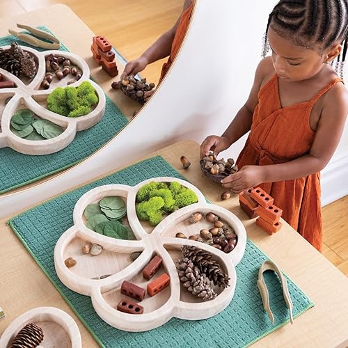 Miniatura 3 de Kaplan Early Learning Loose Parts - Bandejas de madera orgánica para niños pequeños, bandejas Montessori para clasificar, contar y almacenar, juego