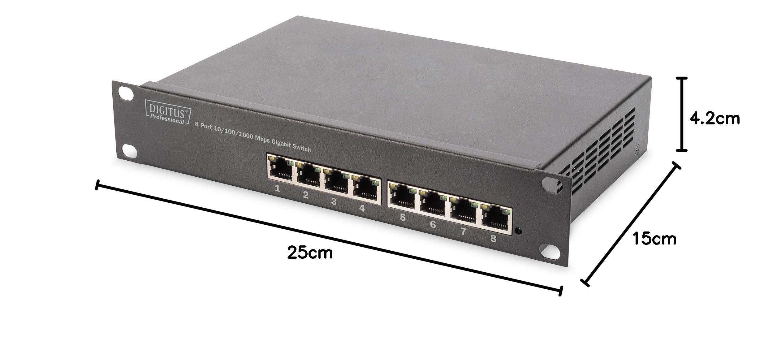 DIGITUS Conmutador de Red Gigabit Ethernet - 10 Pulgadas - 8 Puertos - No gestionado - Backplane 16 Gbps - Auto MDI/MDI-X - Negro
