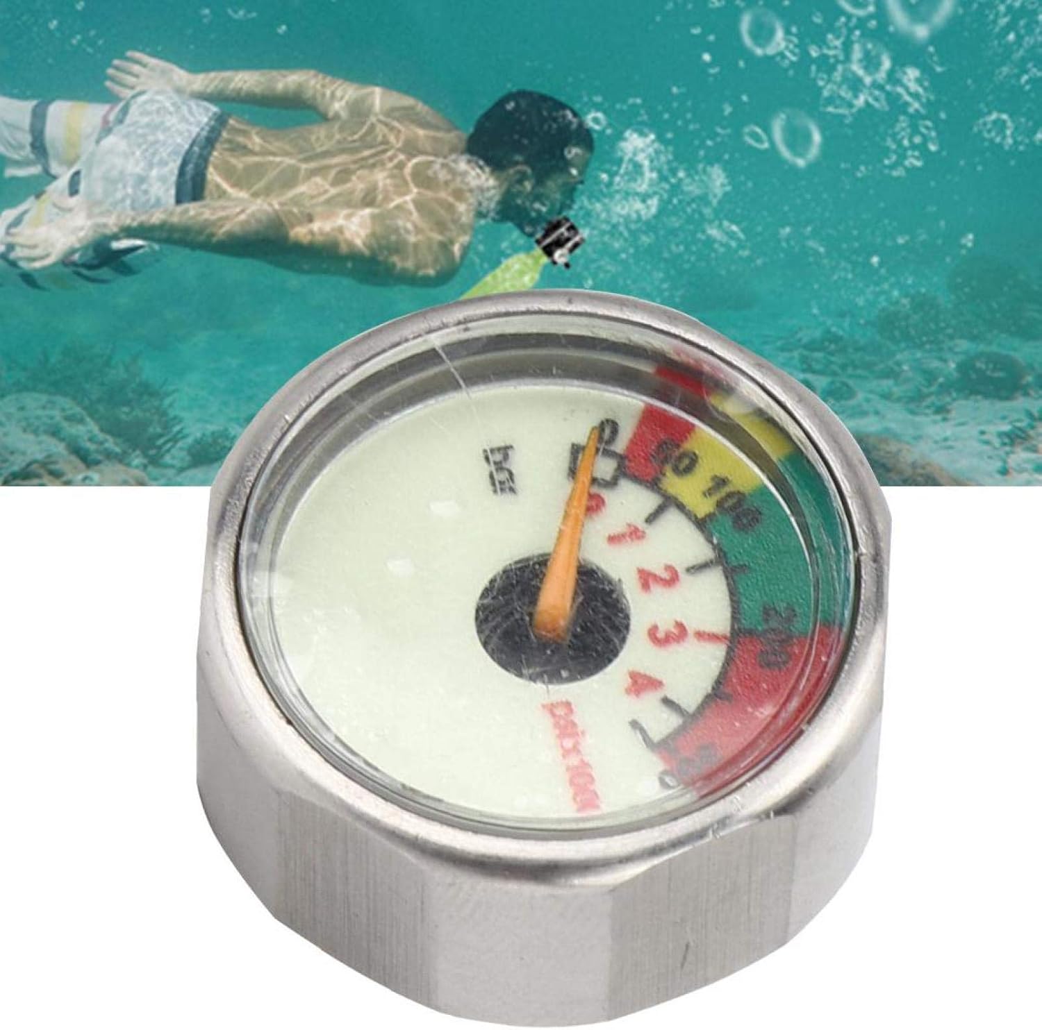 EVTSCAN Scuba Diving Pony Bottle Pressure Gauge with 300BAR, Stainless Steel, M10 Thread for Small Diving Cylinder Scuba Tank Emergency Supply Backup Tank, Waterproof Pressure Gauge