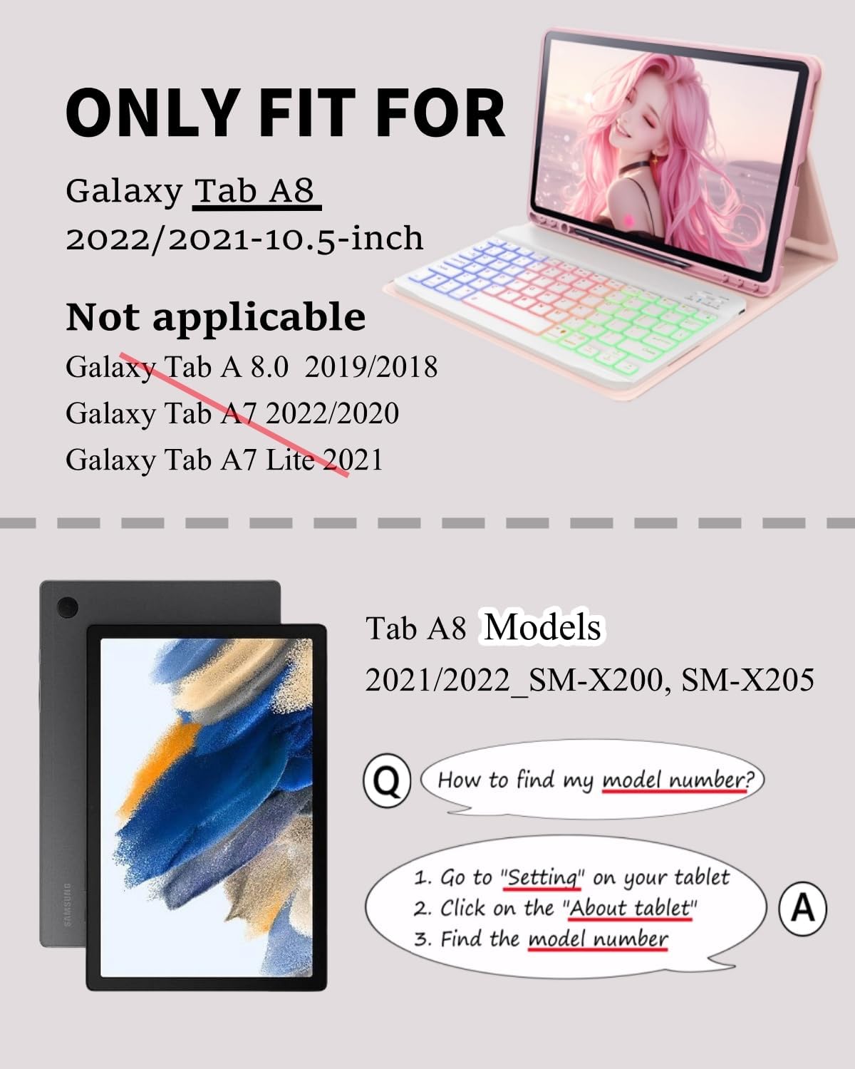 for Tablet A8 Case with Keyboard Samsung Galaxy Tab A8 10.5-inch 2021/2022 SM-X200, SM-X205 Dazzle Magic Keyboard Backlit Built-in Pencil Holder with Mouse Pink