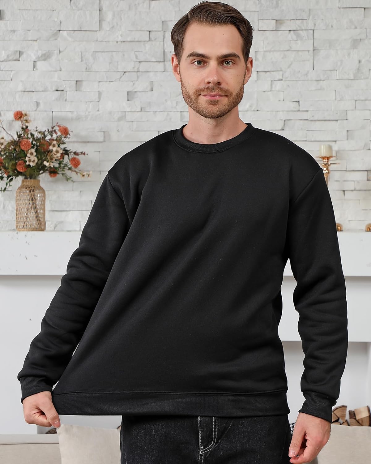 Taiyin 3 Pack Men's Lightweight Fleece Crewneck Sweatshirt Long Sleeve Sweatshirt for Men - Image 3