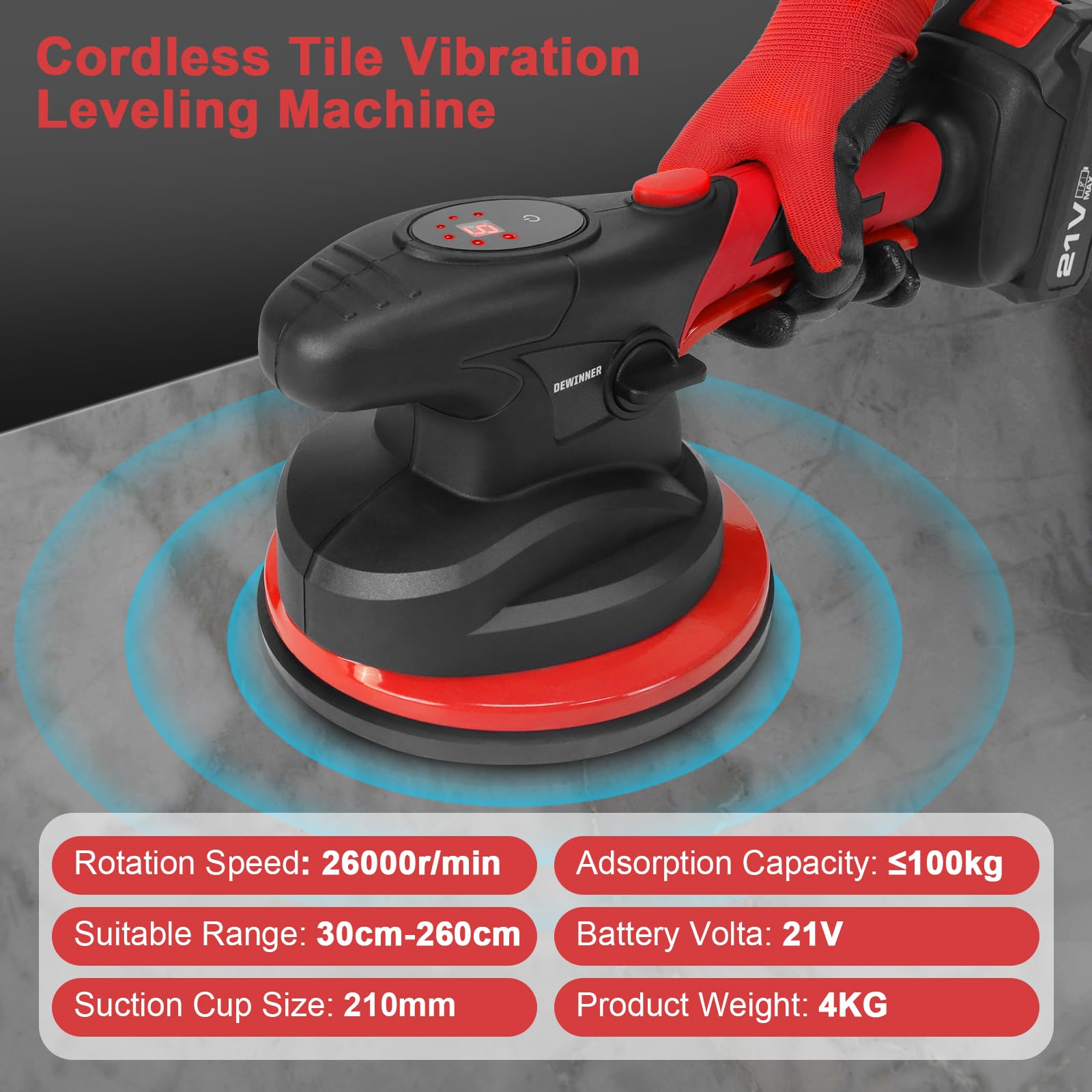 DEWINNER Máquina Para Colocación De Baldosas, Capacidad de carga 120 kg, máquina automática para nivelar baldosas con ventosa de 180 mm, Ventosa Para Baldosas adecuado para baldosas de 30-200 cm