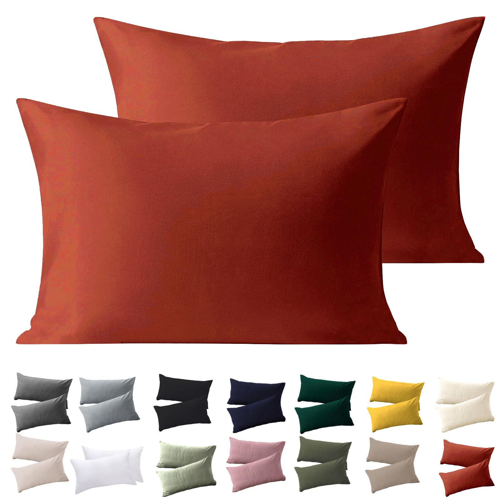 Soifox Pillow Cases 2 Pack, Burnt Orange Pillowcases with Envelope Closure