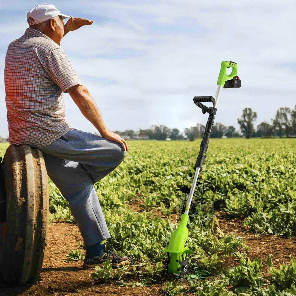 Rotavator inalámbrico, rotavator de jardín inalámbrico de 20 V con batería Recargable y Cargador, cultivador de Suelo de púas Delanteras inalámbrico eléctrico de Mano