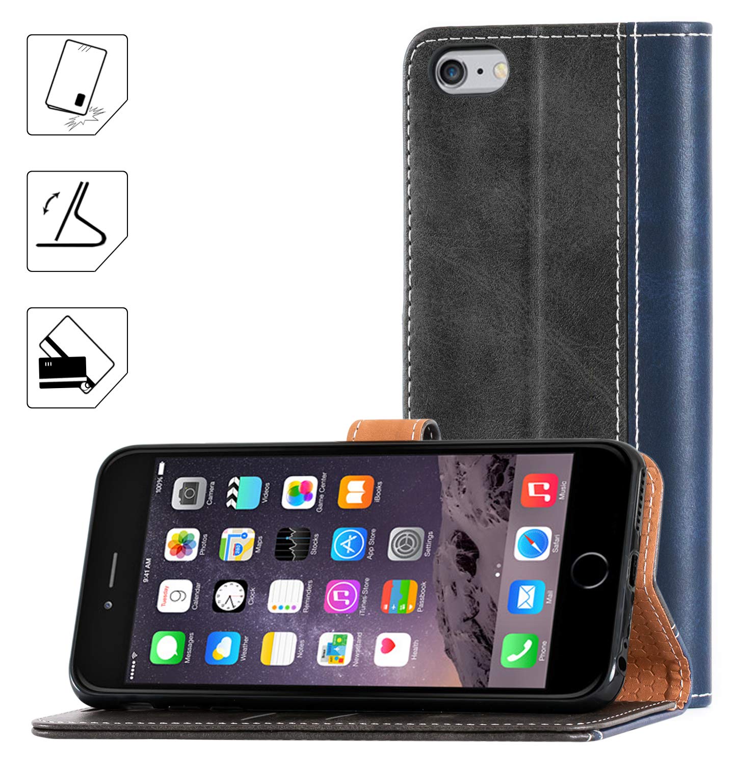 Mulbess Cover A Libro In Pelle Per IPhone 6/6S - Con Slot Carte, Funzione Stand E Chiusura Magnetica, Colore Caffè Marrone - 2