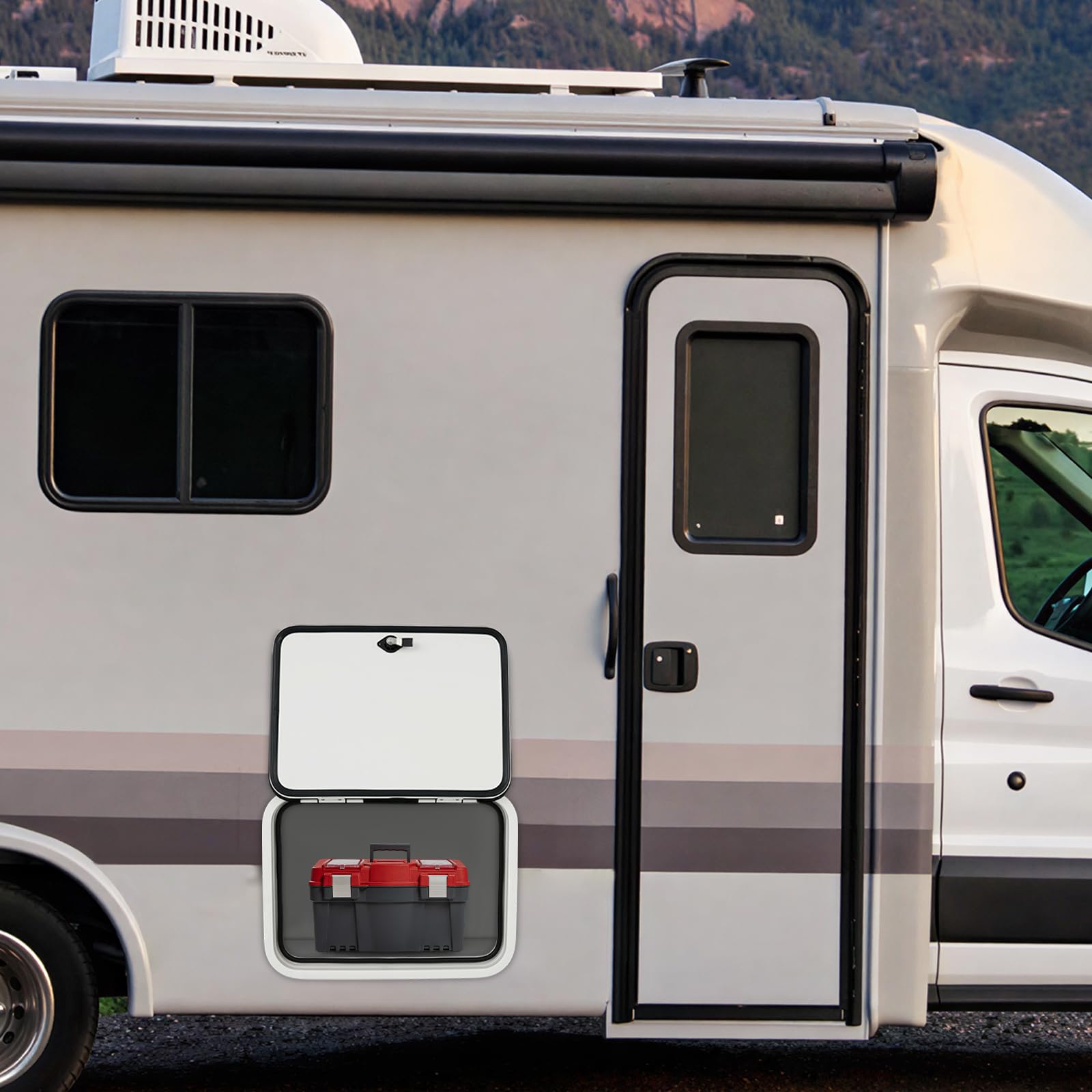 Wohnmobil Gepäcktür Tür 24"x18", Wohnmobil Fachtür mit Doppelschloss, Ladelukentür, Wohnmobiltür, Aluminiumlegierung Schutzstager Zugangstür, für Wohnmobile und Yachten (Weiß)