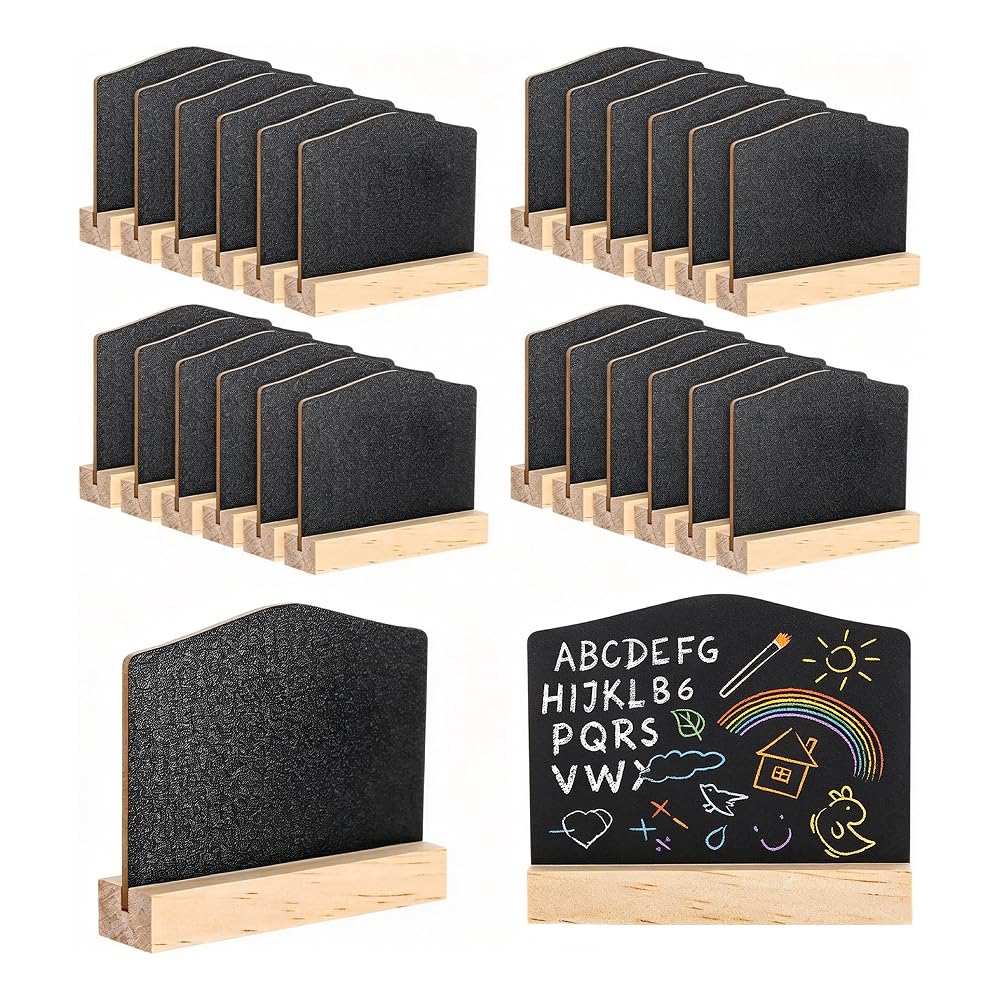 WeeGoo 26 Pcs Mini Chalkboard Signs with Wooden Base, 10×7.5 cm