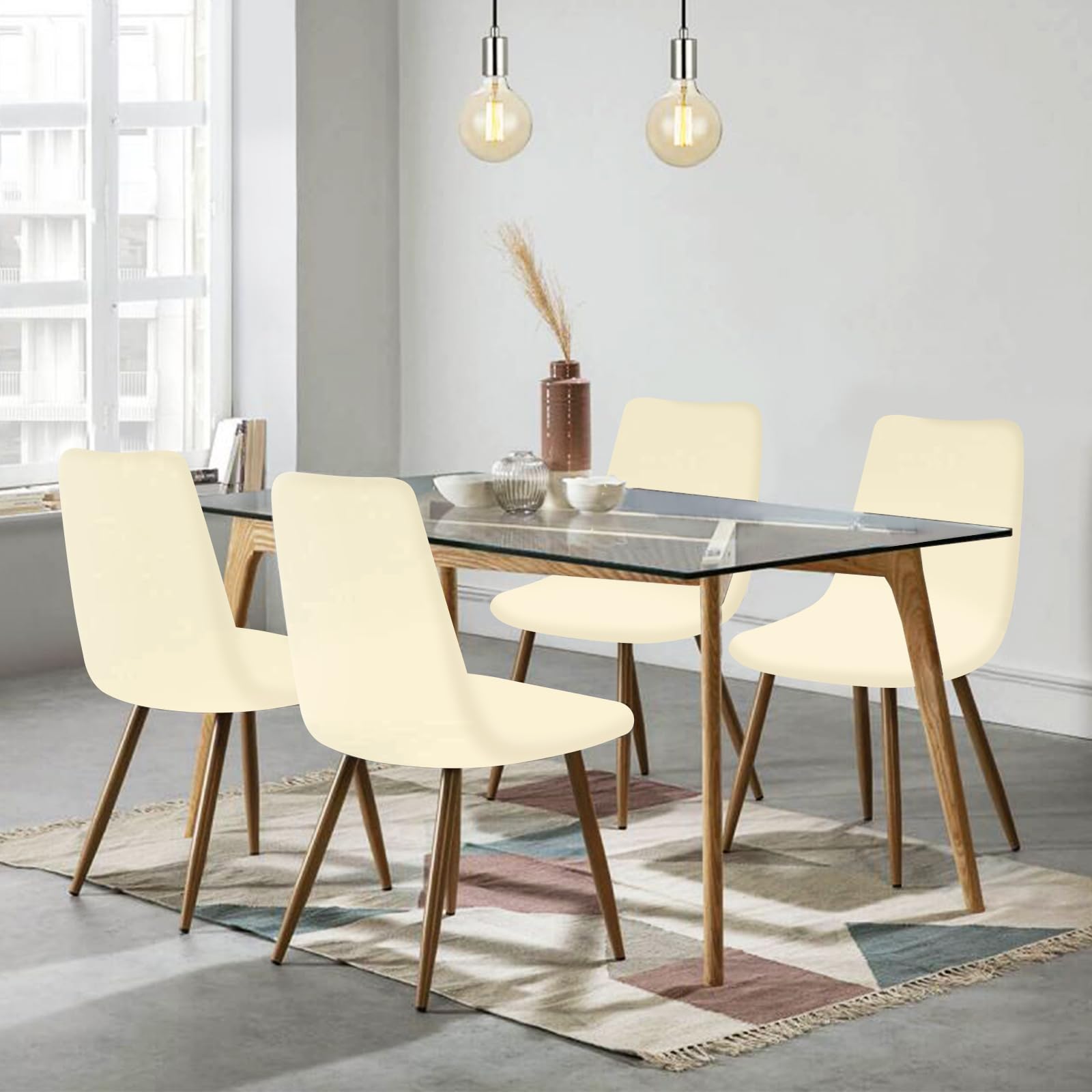 FIGOOO Coprisedie Elasticizzati con Schienale 6 Pezzi Fodere per Sedia Scandinavo Coprisedia con Schienale Rotondo Coprisedia Universale Coprisedia da Cucina per Sala da Pranzo,Bianco Sporco