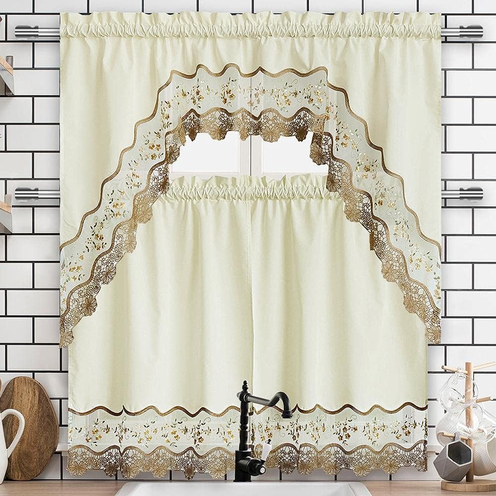 Amazon.com: Brown Cafe Curtains for Kitchen Bathroom 36 inches Length ...