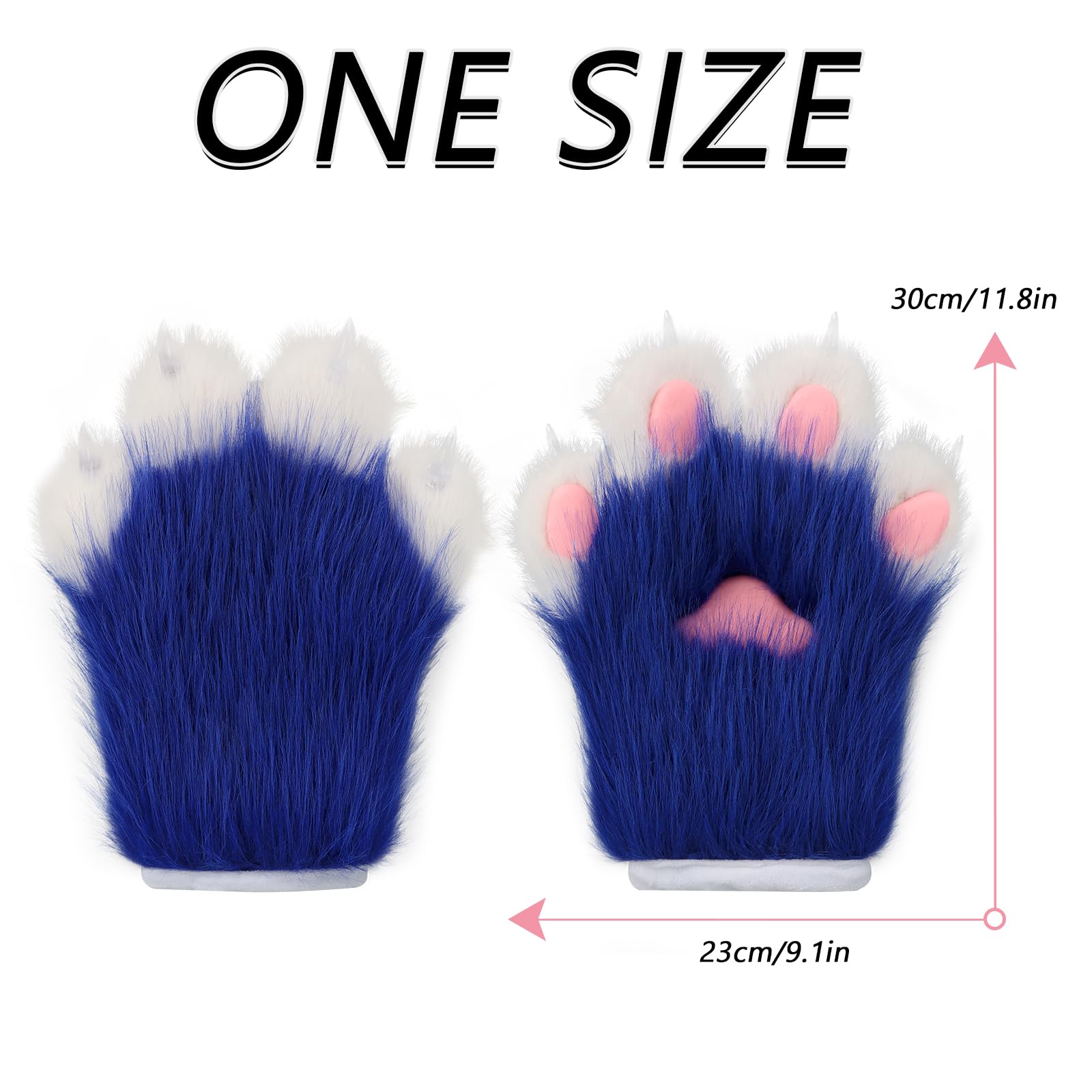 hbbhml Faux Fur Plush Furry Cat Claw Gloves Fursuit Animal Fox Paws Mittens Halloween Cosplay Costume Accessories for Adult: Blue