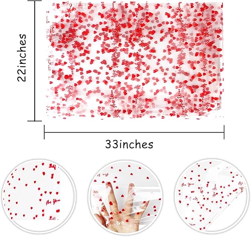 Miniatura 8 de Yotelab Bolsas de celofán grandes para el día de San Valentín, envoltura de celofán con corazón amarillo para cesta de regalo, 22 x 33 pulgadas, 10