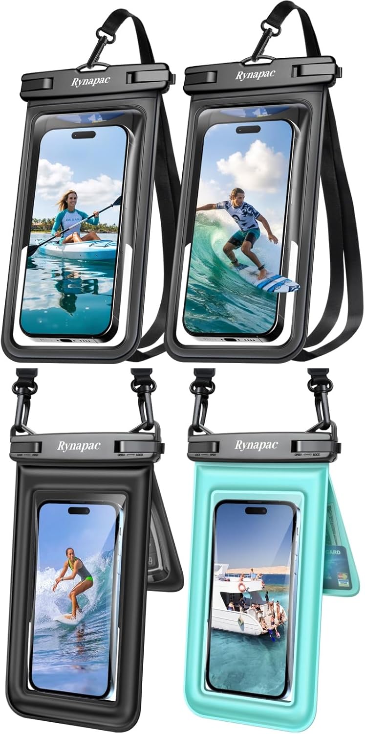 Rynapac 4 Pack IPX8 Waterproof Phone Pouch - [Up to 8.5"] with Lanyard for iPhone 17 16 15 Pro Max