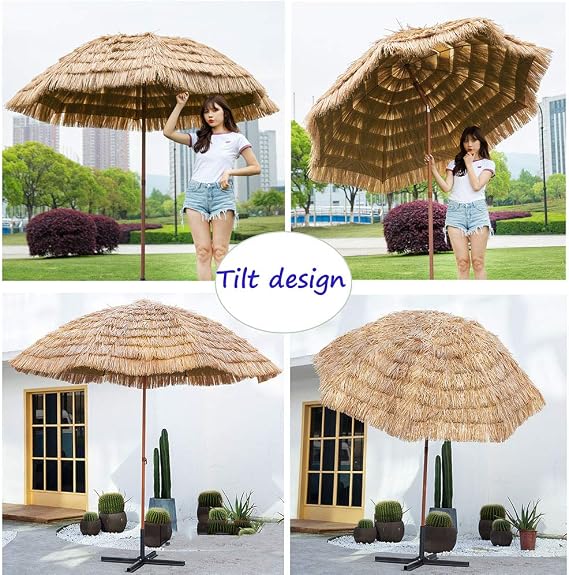 Garden Parasol 7.8ft wide Tropical Hawaiian Umbrella for BeachPoolPatio, UV Protection Thatch Tiki Umbrellas