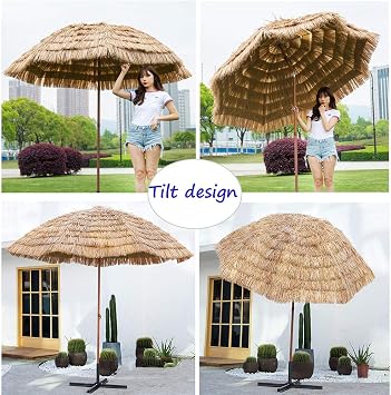 Garden Parasol 7.8ft wide Tropical Hawaiian Umbrella for BeachPoolPatio, UV Protection Thatch Tiki Umbrellas