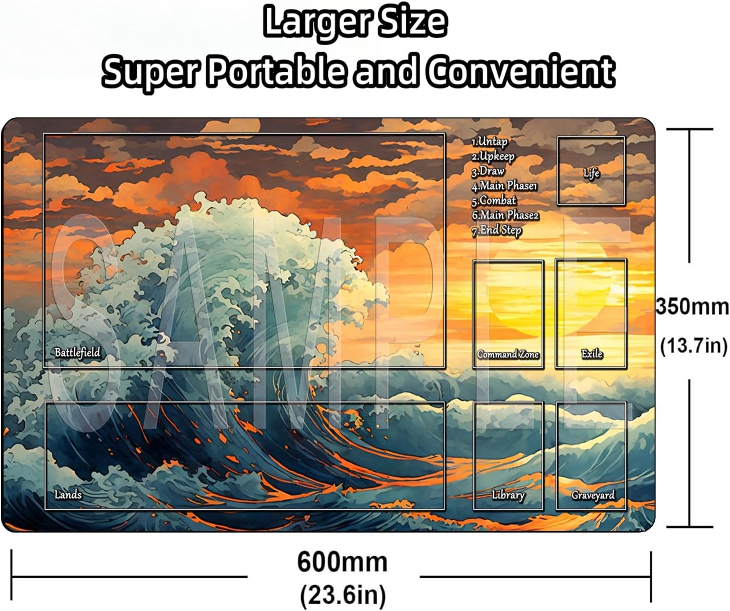 STORKY MTG Playmats, Landscape Board Game Mat with Storage Bag Mouse Pad for MTG DTCG CCG RPG Trading Card MTG Playing Mat with Zones Smooth Rubber Surface Battle 24 x 14 inches, Waves