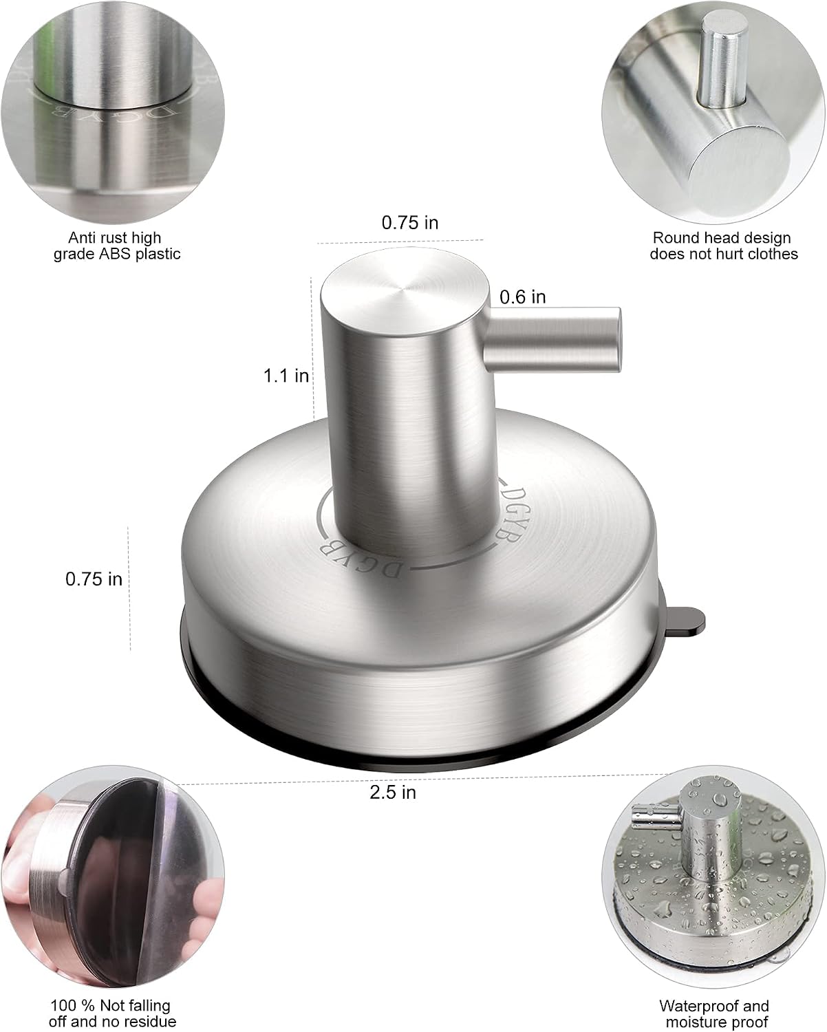 DGYB 304 Stainless Steel Shower Suction Cup Hooks and 17-inch Towel Bar (Brushed Nickel)