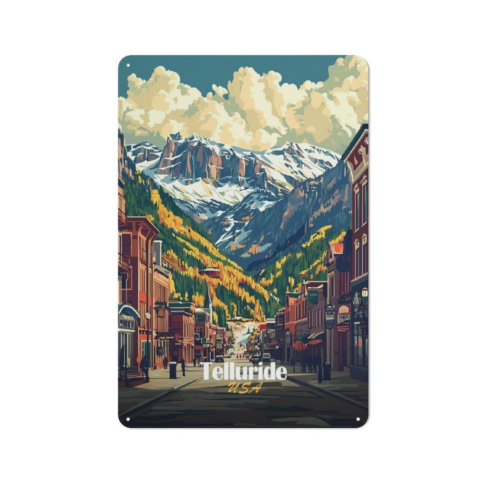 Junmoney Style-9 Vintage Tin Sign 30X20cm With Telluride, Colorado Mountain Town For Man Cave Or Games Room, For Vintage Wall Decor Fans, For Metal Sign Collectors
