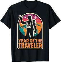 Year of The Traveler Retro Backpacker World Map T-Shirt
