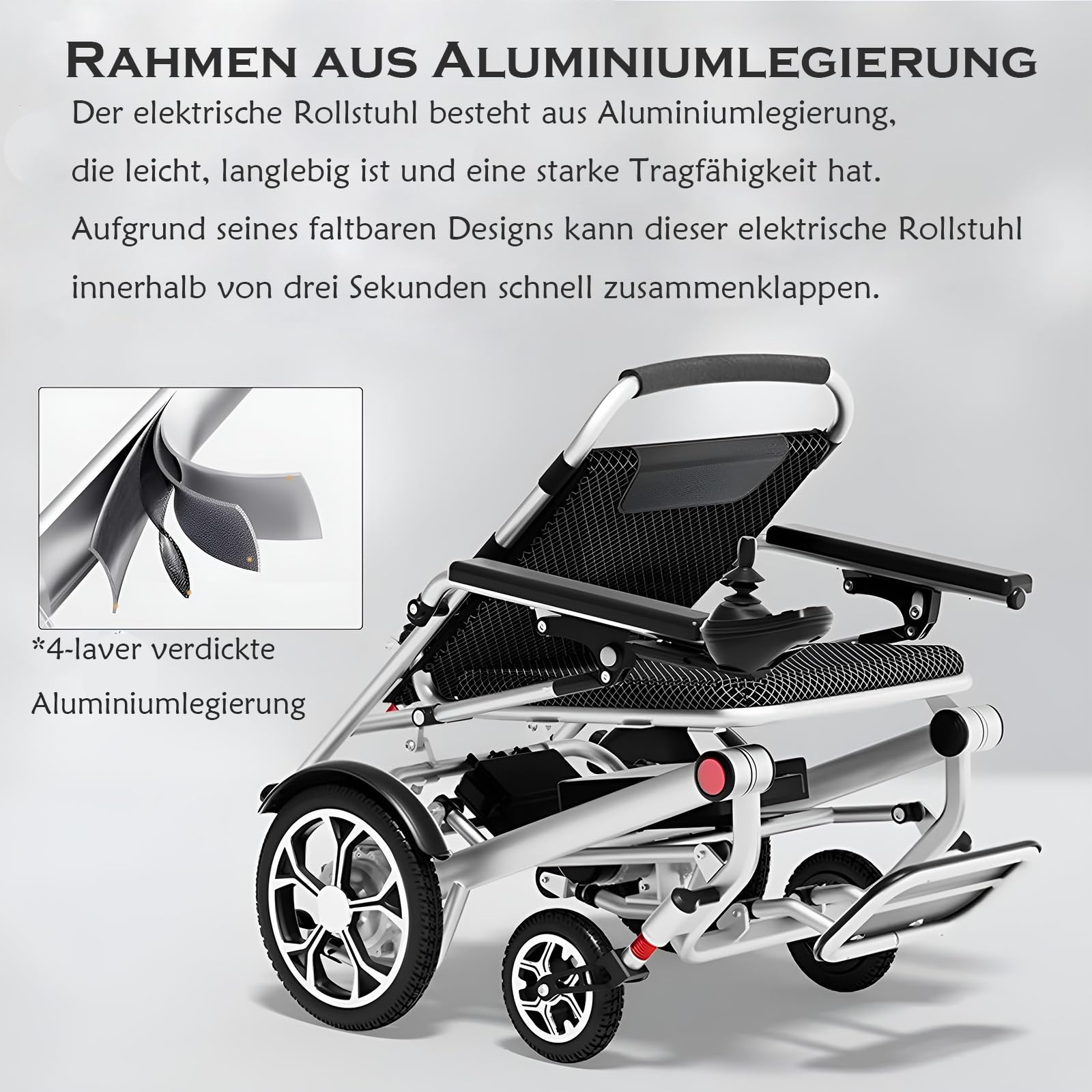 Silla de ruedas eléctrica plegable Silla de ruedas eléctrica ligera, Silla de ruedas eléctrica plegable, Silla de ruedas eléctrica para interiores y viajes, Largo alcance, Soporte 150 kg, 12AH