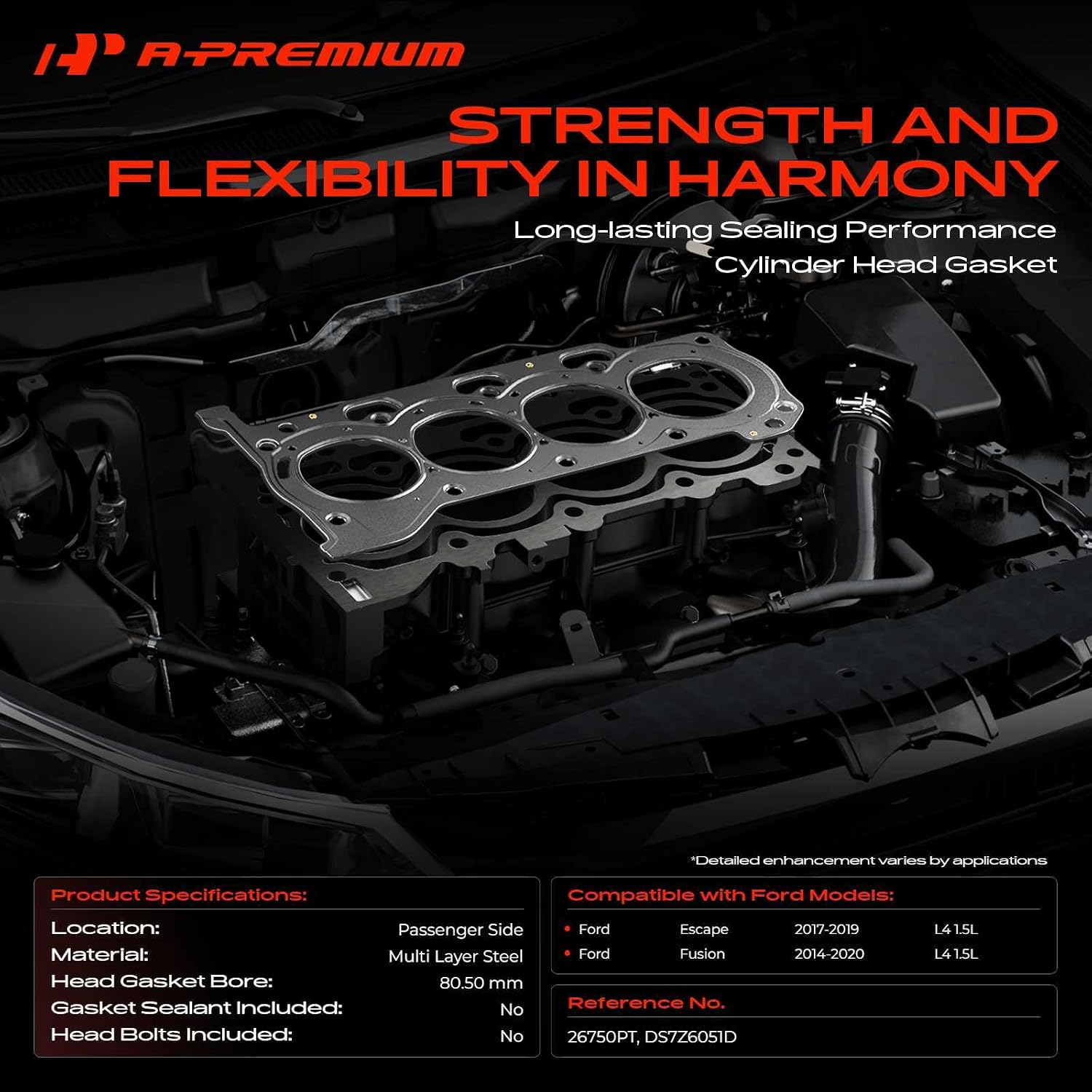 A-Premium L4 1.5L Right Engine Cylinder Head Gasket Compatible with Ford Escape 2017-2019, Fusion 2014-2020, Passenger Side, Multi-Layer Steel