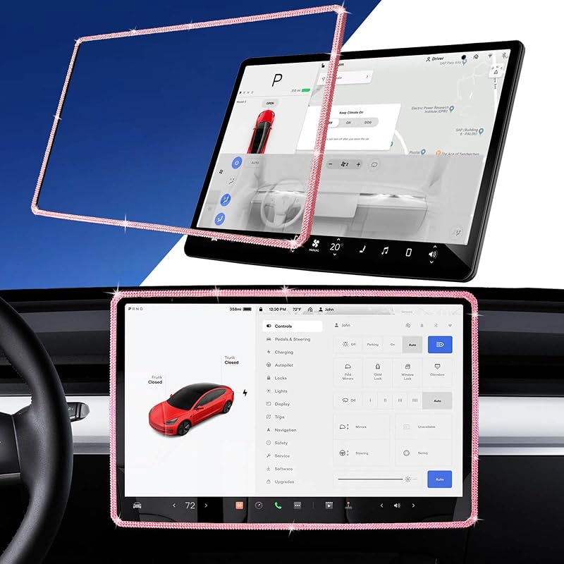 Moldura com strass para tela central do Tesla Model 3 e Model Y, Yeapop, rosa Pink_15"