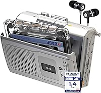 KLIM K8 Portable Cassette Player & Recorder with AM/FM Radio, Built-in Mic/Speaker, Headphones Included - Silver Walkman Style