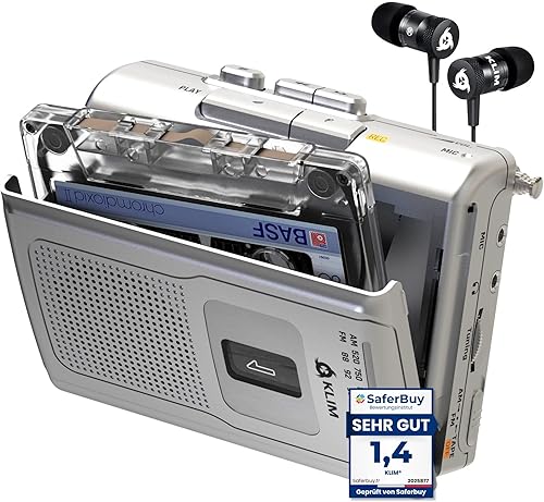 KLIM Reproductor de cinta de casete K8 portátil - Grabadora de casete - Nueva versión - AM/FM - Micrófono y altavoz integrados - Conector para