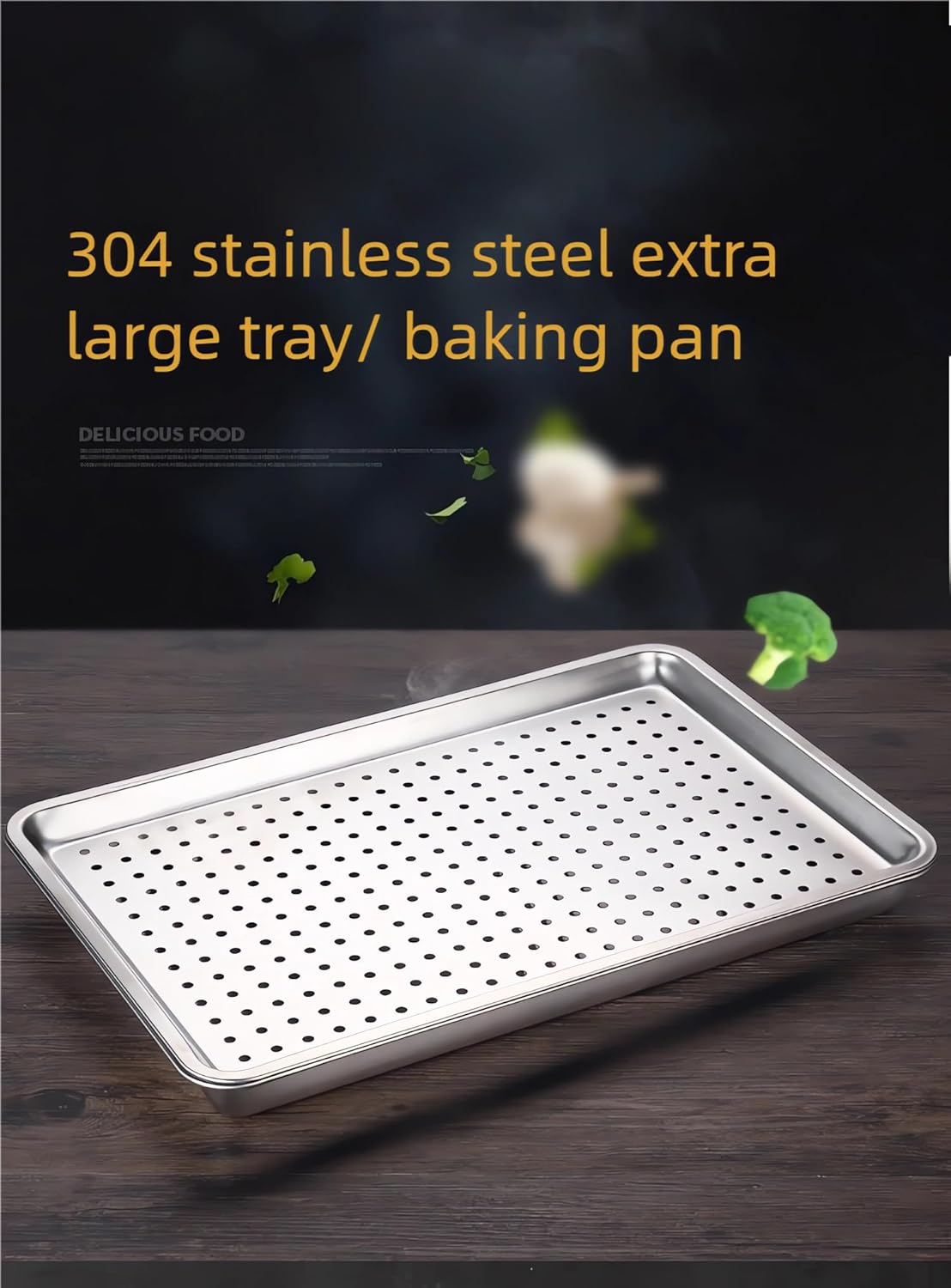 Commercial Grade 304 Stainless Steel Baking Sheet Set - 2 Pack Extra Large (23.5"x15.5") Heavy Duty Cookie Sheets, Oven Safe, Uncoated & Non-Toxic, Solid & Perforated Pans for Roasting，Food Prep Trays