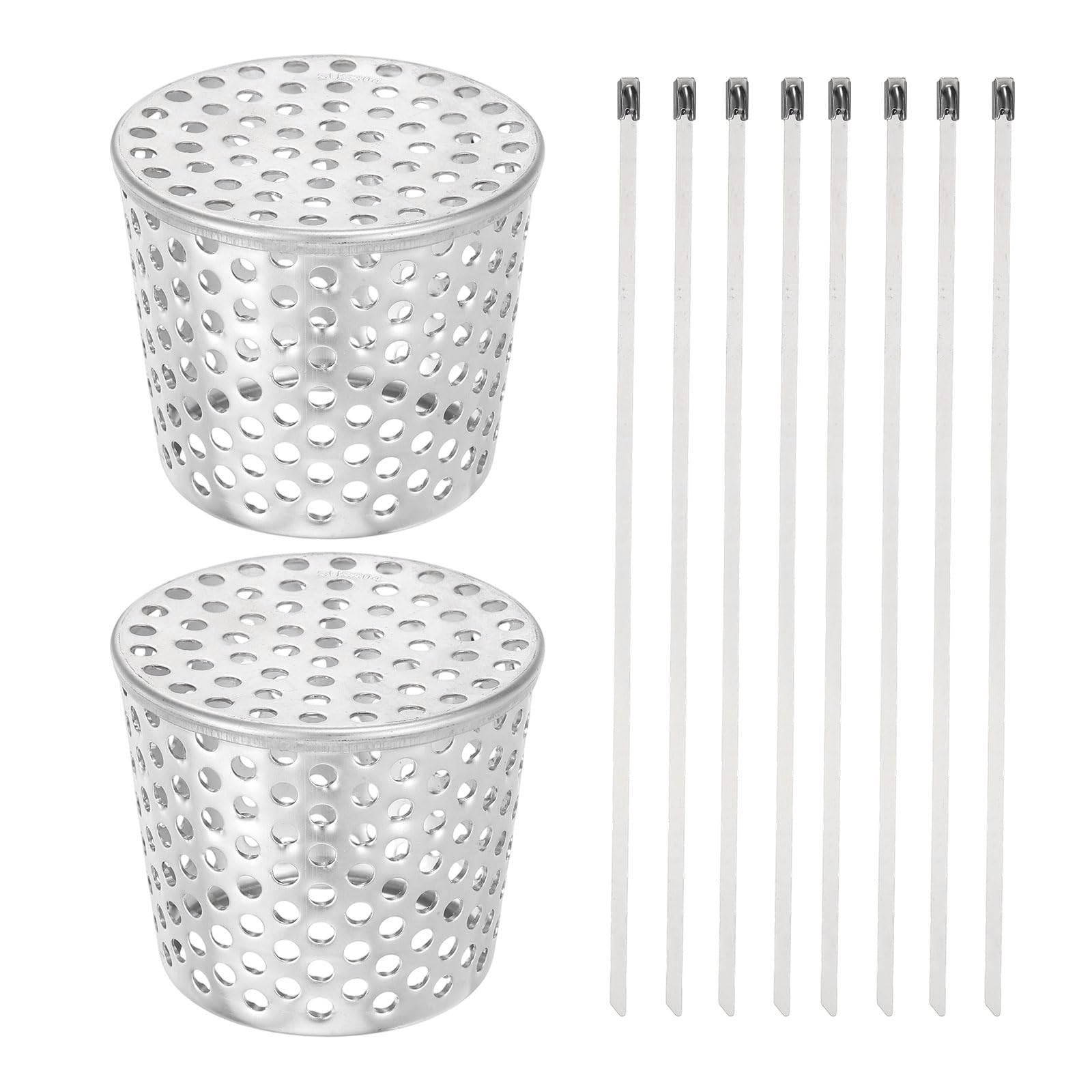 uxcell 2Pcs Gutter Downspout Guard Filter, 3.3 Inch Wide 304 Stainless Steel Gutter Downspout Mesh Screen with Cable Ties for Conical Exhaust Pipe Roof Vent Cover Strainer