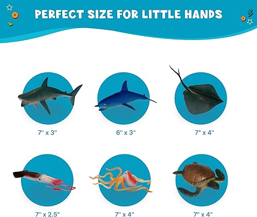 Miniatura 4 de Get Ready Kids Juego de animales del océano - 6 juguetes realistas de criaturas marinas para niños de 3 a 5 años | Mini animales de plástico |