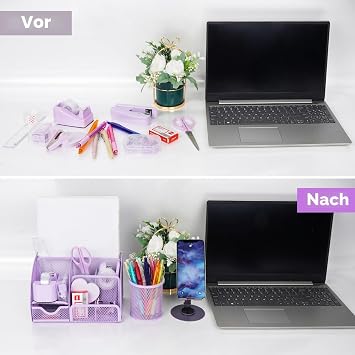 Desk Organizer and Accessories Office Supplies 15 HP Set with Stapler Staple Remover Pen Holder Clip Set Tape Dispenser Tape Phone Holder 1000 Staples Ruler Scissors (Purple)