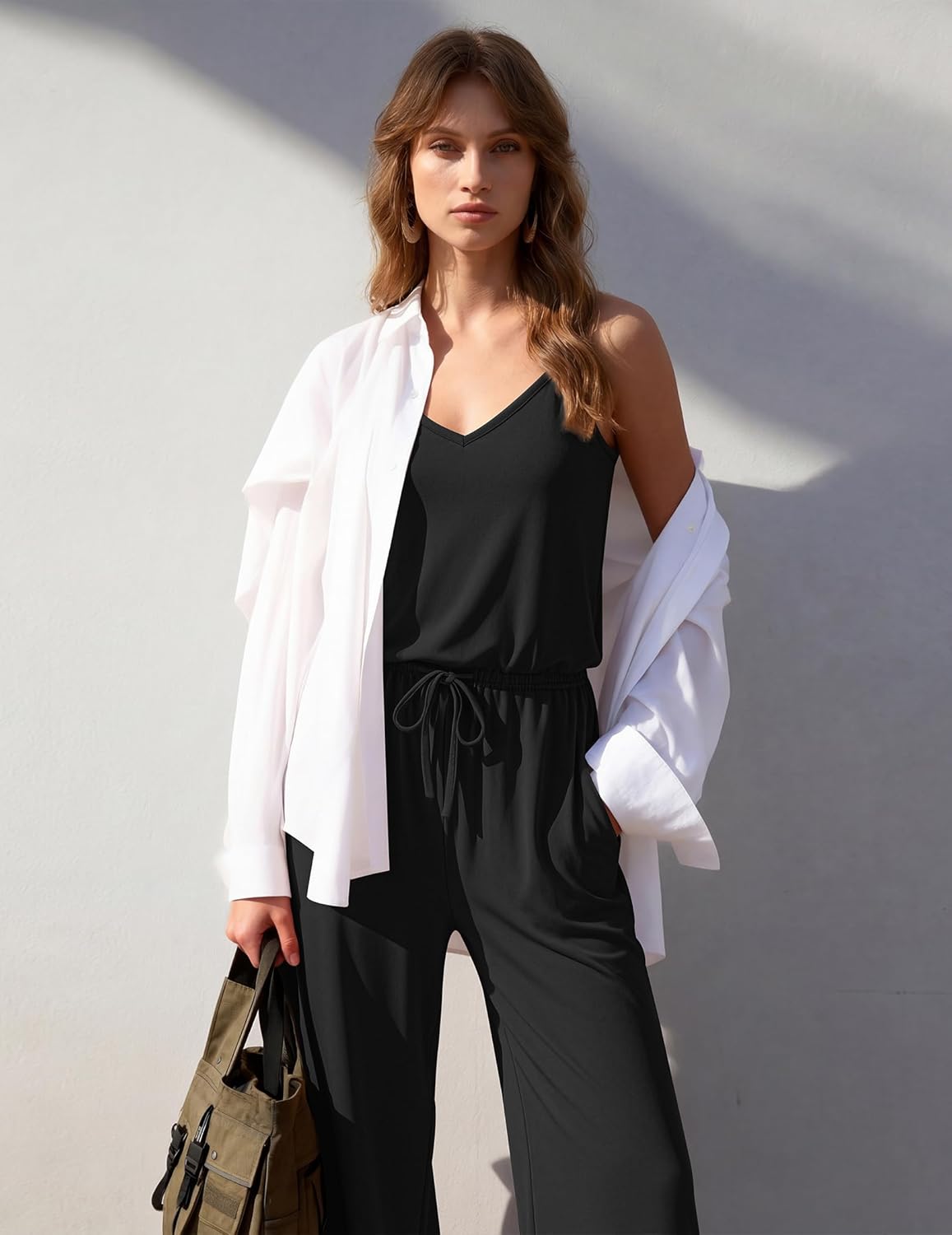 Ekouaer Womens Summer Jumpsuits Dressy Sleeveless Wide Leg Long Pants Rompers Casual One Piece Outfits with Pockets - Image 2