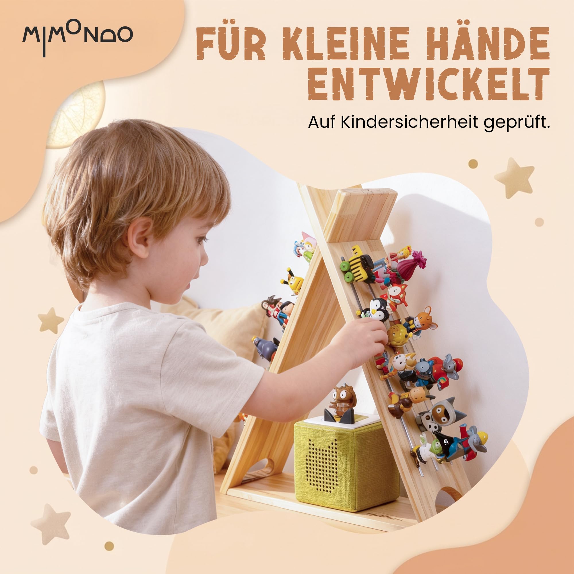 Magnetisches Tonie Regal stehend aus Holz für 60+ Tonies Hörfiguren I Tonieregal zum Hinstellen oder Wandmontage I Toniebox Regal für Mädchen und Junge