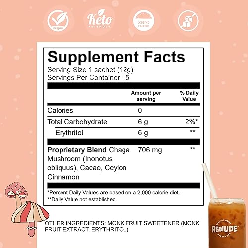 Miniatura 6 de Renude Chagaccino - Polvo de hongos Chaga, mezcla de bebida de café de hongos con adaptógenos, energía natural y apoyo inmunológico, vegano, keto,