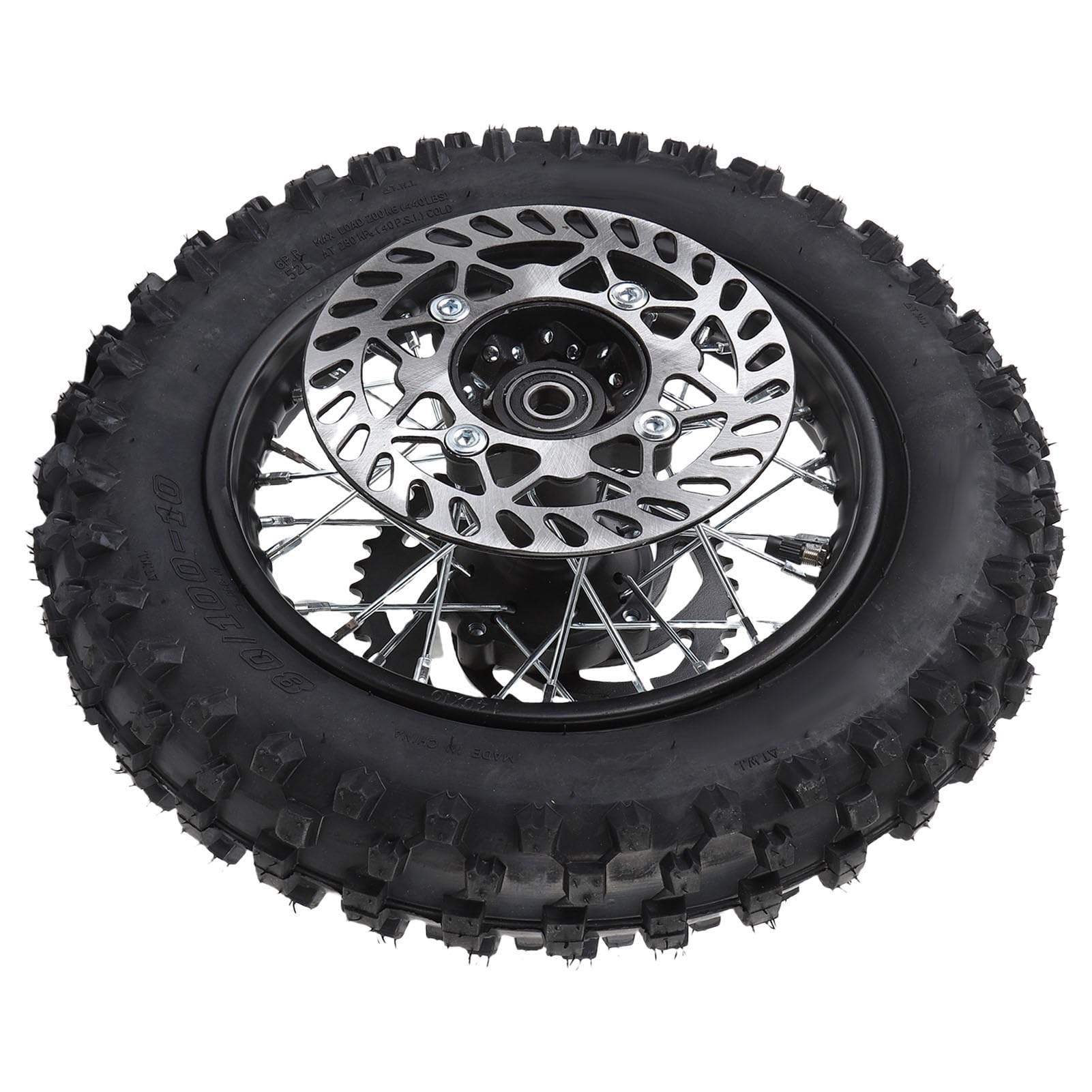 Keenso Conjunto de Neumático de Llanta de Rueda Trasera de 10 Pulgadas, 80 100 10 3.00 10 Diseñado con Precisión para Motos de Cross, con Eje de 12 Mm, Rotor de Freno de 190 Mm, Piñón