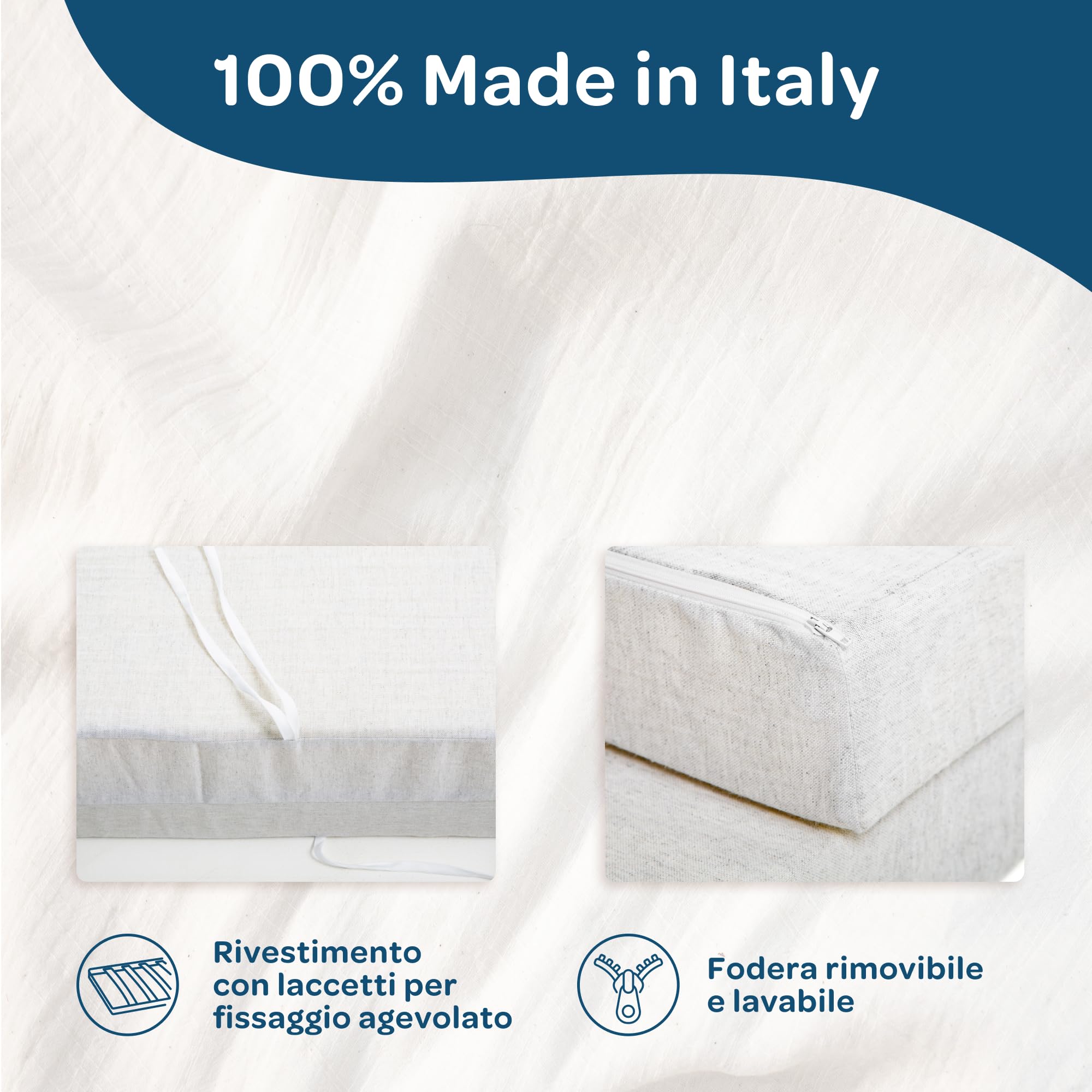 DOLCI SOGNI Materasso per Divano Letto 160x190 cm OEKO-TEX® Dotato di Laccetti di Fissaggio, Sfoderabile e Lavabile, Materasso Pieghevole Matrimoniale con Taglio Seduta a 60 cm, 100% Made in Italy
