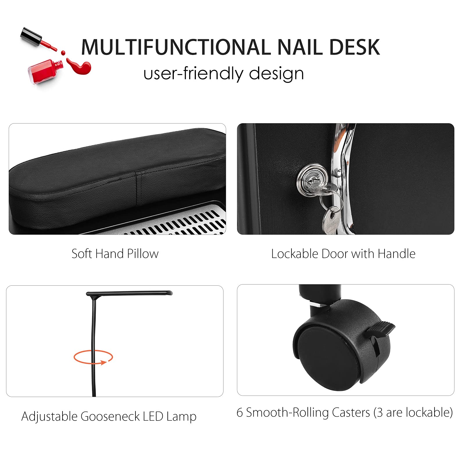 Giantex Nail Desk Manicure Table, Nail Table with Dust Collector, Wrist