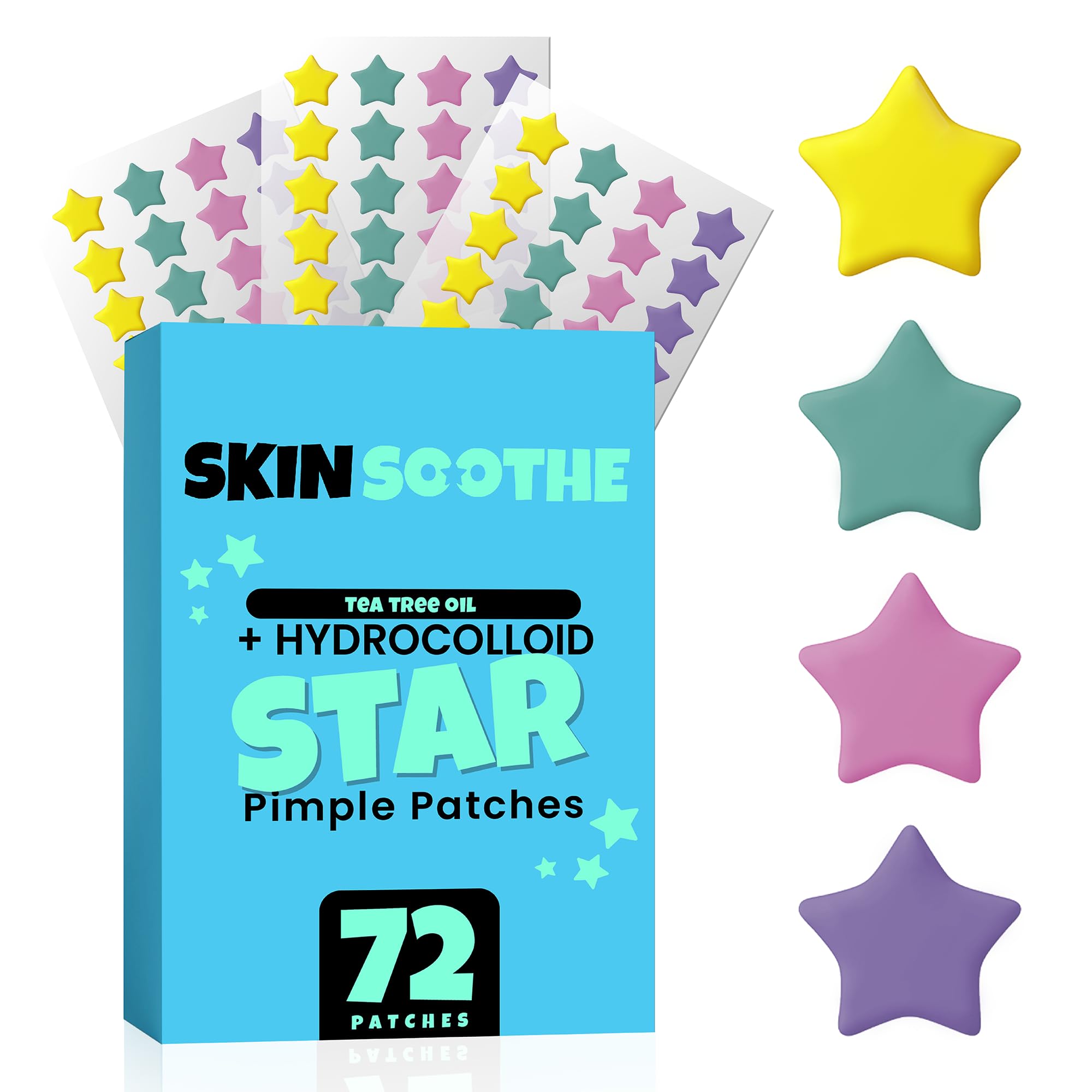 Star Pimple Patches 72 Count - Acne Healing Hydrocolloid Cute Face Stickers with Soothing Tea Tree Oil for