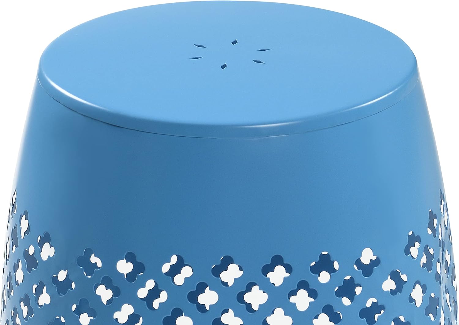 AC Pacific Outdoor Indoor Lace-Cut Iron Drum Side Table, Powder-Coated, Unique and Versatile Metal Pedestal Stand, Modern Contemporary Accent Piece, Blue
