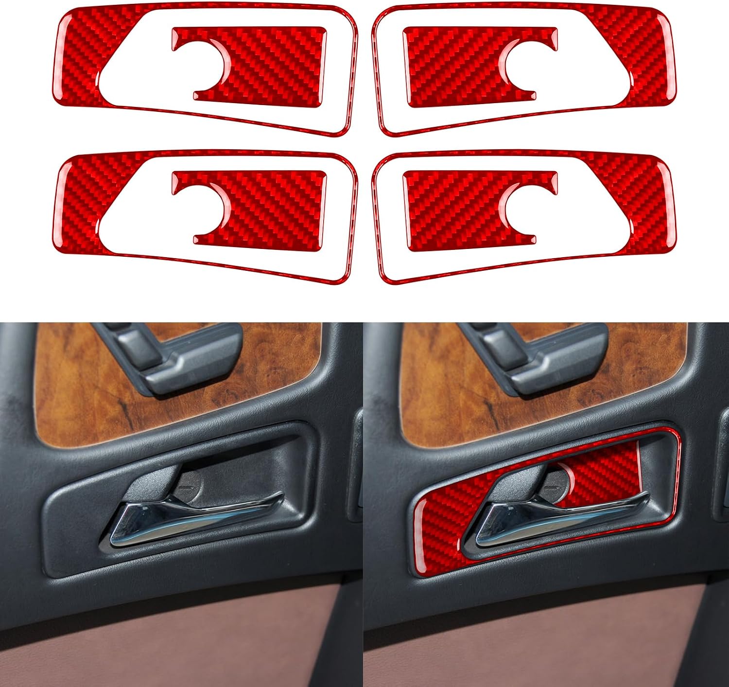 Real Carbon Fiber Compatible with Mercedes-Benz W463 G550 G63 AMG 2014-2018 2015 2016 2017 Accessories Inner Door Handle Kit Cover Interior Trim Sticker Decal 8PCs Red