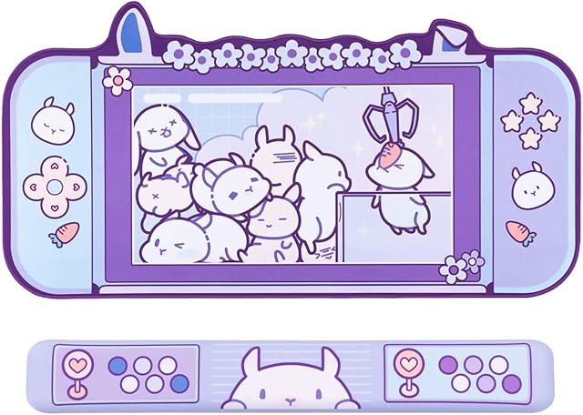 GeekShare Purple Bunny Wrist Rest Support Mouse Pad Set- Non-Slip Rubber Base and Lightweight Memory Foam Wrist Rest for Keyboard and Mouse, Perfect for Gaming,or Home Office Work