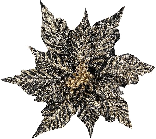 tiecawk 4 flores de Pascua de Navidad artificiales con tallos de Navidad, adornos de árbol de flores de Navidad con purpurina para Navidad, Año tiecawk 4 flores de Pascua de Navidad artificiales con tallos de Navidad, adornos de árbol de flores de Navidad con purpurina para Navidad, Año