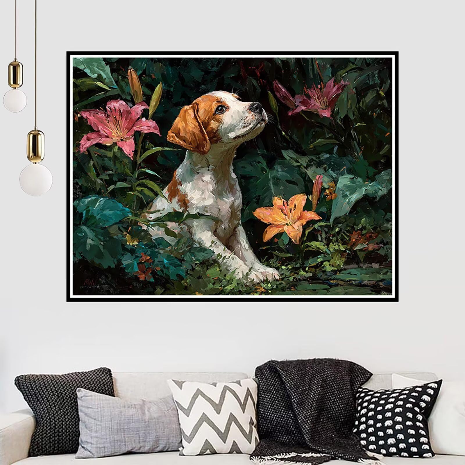 Diament Malarstwo Pies Diamentowe Malarstwo Dżungla Diament Malarstwo Dorośli 5D DIY Diamentowy Ścieg Krzyżowy DIY Dorośli Zestaw do Dekoracji Pokoju Domu, Prezent Kobieta 90x70cm -zjn250118A