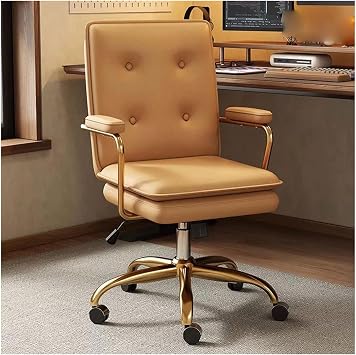Office Desk Chair with Golden Metal Legs, Comfy Upholstered Computer Chair, Backrest, Thick Cushion Armrest, Height Adjustable, 360  Swivel, Ideal for Home or Office