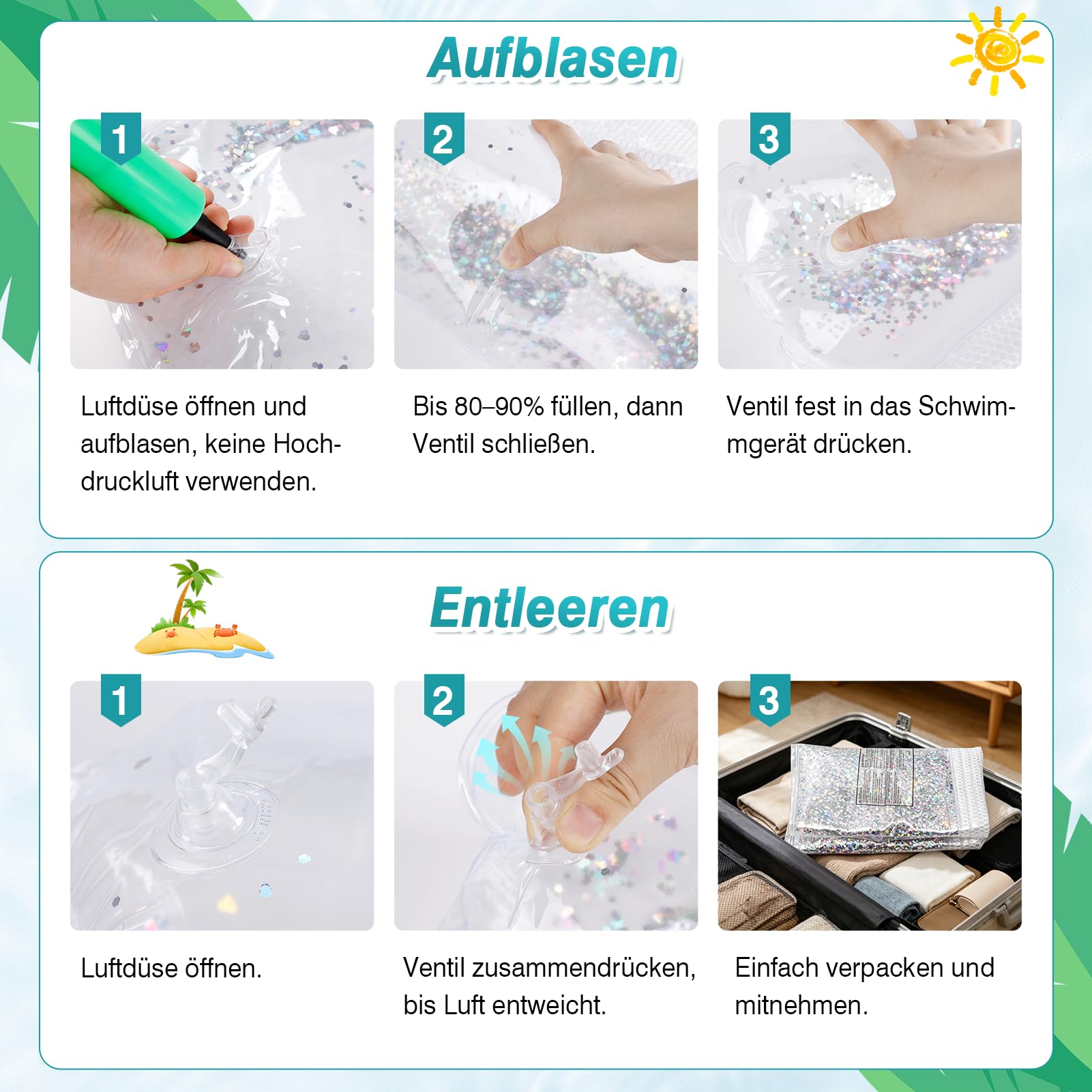 CYFIE 2 Stück Wasserhängematte Erwachsene, 4 in 1 Wasser Hängematte, Aufblasbares Pool Wasserhängematte mit Luftpumpe, Wasserhängematte mit Netz für Schwimmbäder Strände Partys