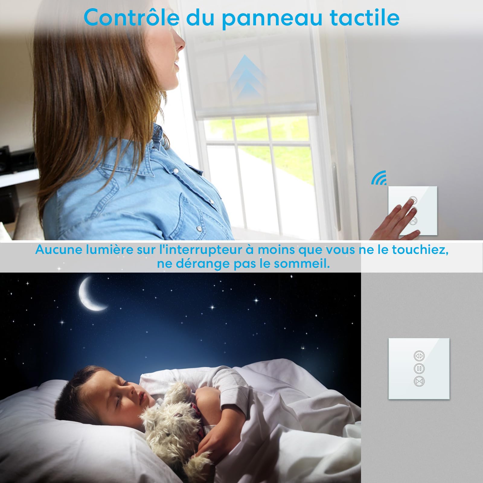 LoraTap 4x Interrupteur Volet Roulant Connecté, Ouverture Réglable, Commutateur Rideau Stores WiFi, Compatible avec Alexa Google Home pour Commande Vocale, Minuterie Intelligent Moteur Mural