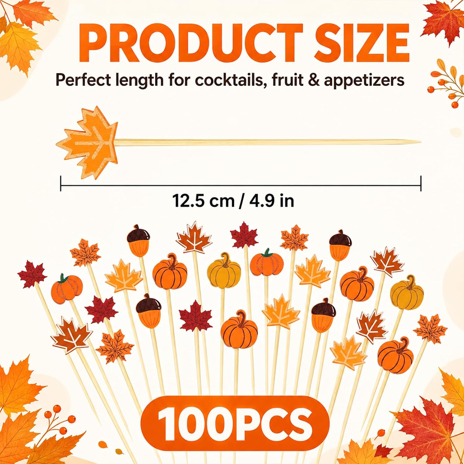 Fall Cocktail Picks 100 Pcs Bamboo Toothpicks Thanksgiving Sticks