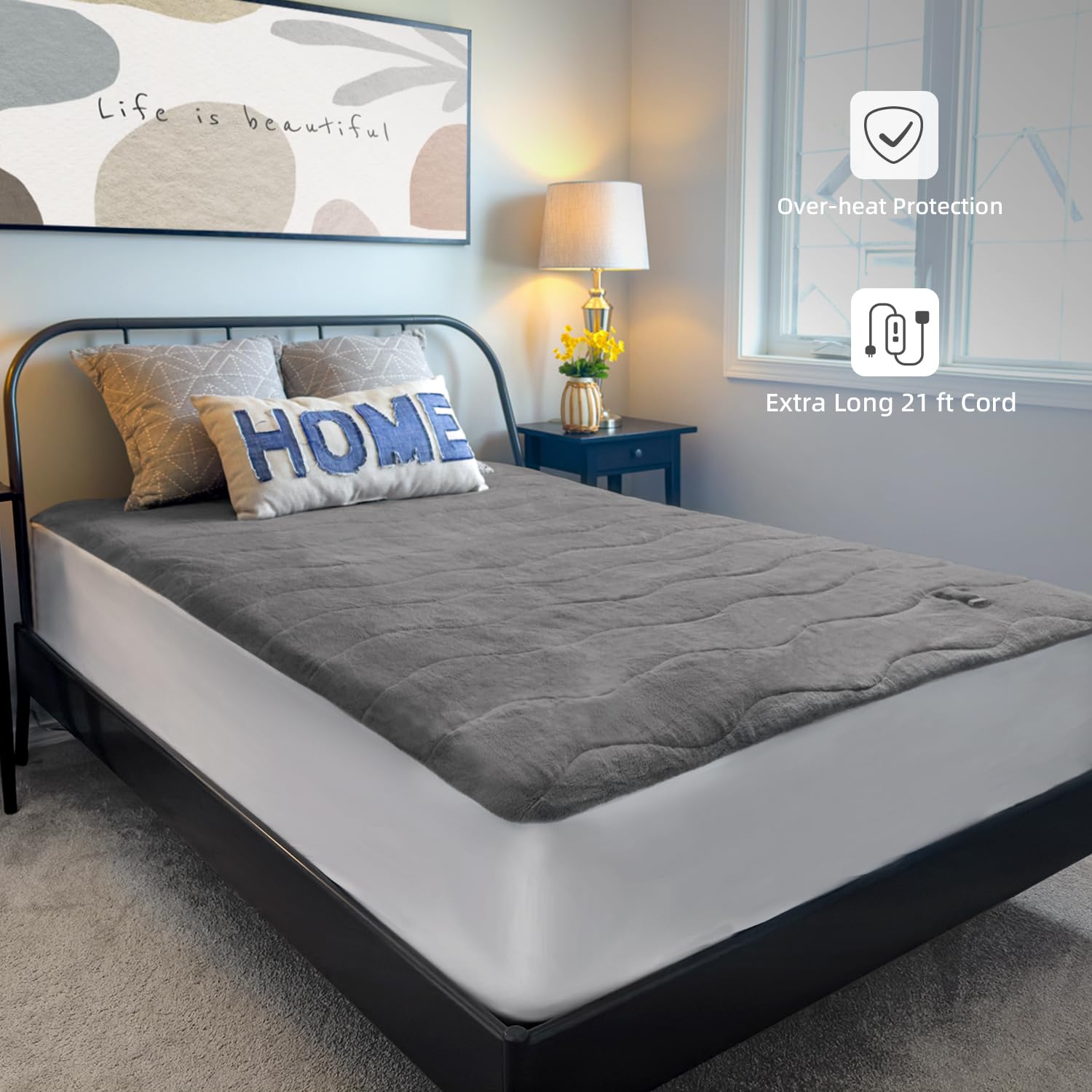 Heated Mattress Pad Full/Double Size, Coral Fleece Electric Mattress Pad  with 10 Heat Settings and Extra Long 21-Foot Power Cord, 12 Timer Settings  Auto Shut Off, Machine Washable (Full/Double, Gray) : Amazon.ca: